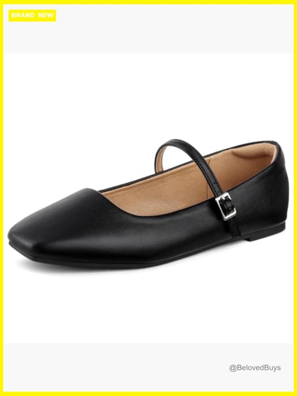 Womens Mary Jane Flats Square Toe Adjustable Buckle Ballet Flats - Picture 5 of 7